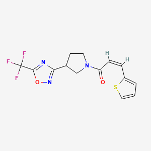 molecular formula C14H12F3N3O2S B2828999 (Z)-3-(噻吩-2-基)-1-(3-(5-(三氟甲基)-1,2,4-噁二唑-3-基)吡咯烷-1-基)丙-2-烯-1-酮 CAS No. 2035036-46-3
