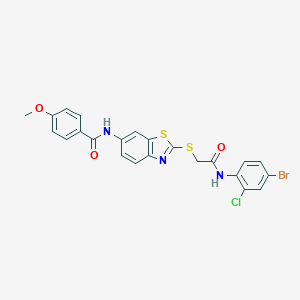 molecular formula C23H17BrClN3O3S2 B282900 N-[2-({2-[(4-bromo-2-chlorophenyl)amino]-2-oxoethyl}sulfanyl)-1,3-benzothiazol-6-yl]-4-methoxybenzamide 