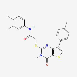 molecular formula C24H23N3O2S2 B2829000 N-(3,4-dimethylphenyl)-2-{[3-methyl-7-(4-methylphenyl)-4-oxo-3,4-dihydrothieno[3,2-d]pyrimidin-2-yl]sulfanyl}acetamide CAS No. 1105249-12-4