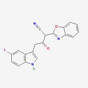 molecular formula C19H12FN3O2 B2829010 2-(1,3-苯并噁唑-2-基)-4-(5-氟-1H-吲哚-3-基)-3-氧代丁腈 CAS No. 1384603-79-5