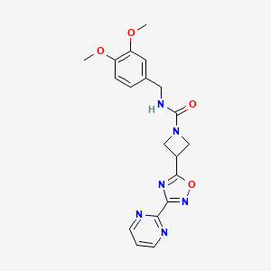 molecular formula C19H20N6O4 B2829011 N-(3,4-dimethoxybenzyl)-3-(3-(pyrimidin-2-yl)-1,2,4-oxadiazol-5-yl)azetidine-1-carboxamide CAS No. 1327316-58-4