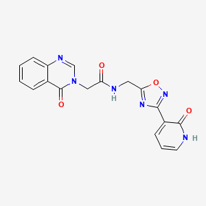 molecular formula C18H14N6O4 B2829023 N-((3-(2-氧代-1,2-二氢吡啶-3-基)-1,2,4-噁二唑-5-基)甲基)-2-(4-氧代喹唑啉-3(4H)-基)乙酰胺 CAS No. 2034349-94-3
