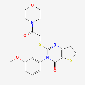 molecular formula C19H21N3O4S2 B2829025 3-(3-Methoxyphenyl)-2-(2-morpholin-4-yl-2-oxoethyl)sulfanyl-6,7-dihydrothieno[3,2-d]pyrimidin-4-one CAS No. 877654-79-0