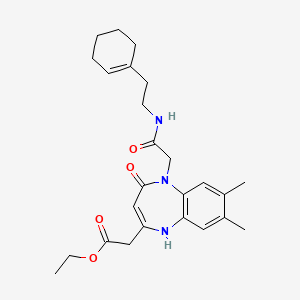 molecular formula C25H33N3O4 B2829028 ethyl 2-[5-({[2-(cyclohex-1-en-1-yl)ethyl]carbamoyl}methyl)-7,8-dimethyl-4-oxo-4,5-dihydro-1H-1,5-benzodiazepin-2-yl]acetate CAS No. 1185173-39-0