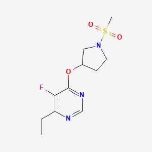 molecular formula C11H16FN3O3S B2829029 4-乙基-5-氟-6-((1-(甲磺基)吡咯啉-3-基)氧基)嘧啶 CAS No. 2034320-14-2