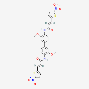 molecular formula C28H22N4O8S2 B2829036 (E)-N-[2-methoxy-4-[3-methoxy-4-[[(E)-3-(5-nitrothiophen-2-yl)prop-2-enoyl]amino]phenyl]phenyl]-3-(5-nitrothiophen-2-yl)prop-2-enamide CAS No. 391867-50-8