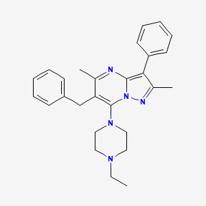 molecular formula C27H31N5 B2829043 6-Benzyl-7-(4-ethylpiperazin-1-yl)-2,5-dimethyl-3-phenylpyrazolo[1,5-a]pyrimidine CAS No. 862244-47-1
