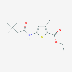 molecular formula C14H21NO3S B2829047 乙酸乙酯 5-(3,3-二甲基丁酰胺)-3-甲基硫代吡咯烷-2-羧酸 CAS No. 1156234-51-3