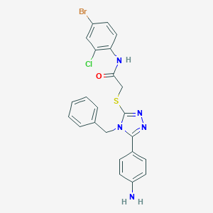 molecular formula C23H19BrClN5OS B282905 2-{[5-(4-aminophenyl)-4-benzyl-4H-1,2,4-triazol-3-yl]sulfanyl}-N-(4-bromo-2-chlorophenyl)acetamide 