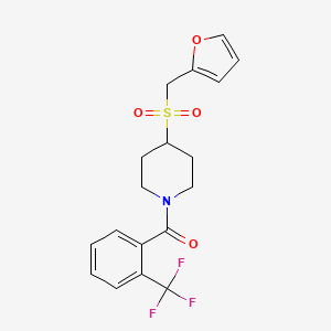 molecular formula C18H18F3NO4S B2829061 (4-((Furan-2-ylmethyl)sulfonyl)piperidin-1-yl)(2-(trifluoromethyl)phenyl)methanone CAS No. 1448029-34-2