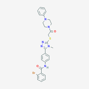 molecular formula C28H27BrN6O2S B282907 2-bromo-N-[4-(4-methyl-5-{[2-oxo-2-(4-phenylpiperazin-1-yl)ethyl]sulfanyl}-4H-1,2,4-triazol-3-yl)phenyl]benzamide 