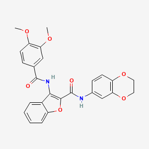 molecular formula C26H22N2O7 B2829081 N-(2,3-二氢苯并[b][1,4]二氧杂环己-6-基)-3-(3,4-二甲氧基苯甲酰基)苯并呋喃-2-甲酰胺 CAS No. 888466-45-3
