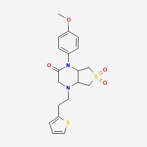 molecular formula C19H22N2O4S2 B2829094 1-(4-methoxyphenyl)-4-(2-(thiophen-2-yl)ethyl)hexahydrothieno[3,4-b]pyrazin-2(1H)-one 6,6-dioxide CAS No. 1049536-06-2