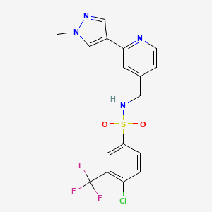 molecular formula C17H14ClF3N4O2S B2829097 4-chloro-N-((2-(1-methyl-1H-pyrazol-4-yl)pyridin-4-yl)methyl)-3-(trifluoromethyl)benzenesulfonamide CAS No. 2034424-00-3