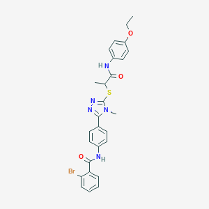 molecular formula C27H26BrN5O3S B282910 2-bromo-N-{4-[5-({1-[(4-ethoxyphenyl)amino]-1-oxopropan-2-yl}sulfanyl)-4-methyl-4H-1,2,4-triazol-3-yl]phenyl}benzamide 
