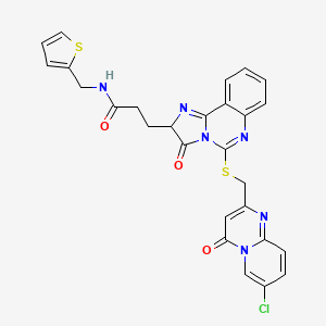 molecular formula C27H21ClN6O3S2 B2829104 3-[5-[(7-chloro-4-oxopyrido[1,2-a]pyrimidin-2-yl)methylsulfanyl]-3-oxo-2H-imidazo[1,2-c]quinazolin-2-yl]-N-(thiophen-2-ylmethyl)propanamide CAS No. 1044508-40-8