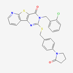 molecular formula C27H21ClN4O2S2 B2829108 3-(2-chlorobenzyl)-2-((4-(2-oxopyrrolidin-1-yl)benzyl)thio)pyrido[3',2':4,5]thieno[3,2-d]pyrimidin-4(3H)-one CAS No. 1223802-11-6