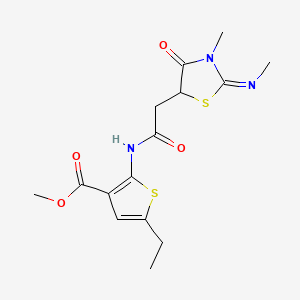 molecular formula C15H19N3O4S2 B2829110 (Z)-methyl 5-ethyl-2-(2-(3-methyl-2-(methylimino)-4-oxothiazolidin-5-yl)acetamido)thiophene-3-carboxylate CAS No. 691377-79-4