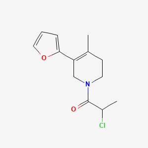 molecular formula C13H16ClNO2 B2829119 2-Chloro-1-[5-(furan-2-yl)-4-methyl-3,6-dihydro-2H-pyridin-1-yl]propan-1-one CAS No. 2411314-73-1