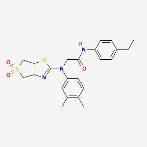 molecular formula C23H27N3O3S2 B2829128 2-((3,4-dimethylphenyl)(5,5-dioxido-3a,4,6,6a-tetrahydrothieno[3,4-d]thiazol-2-yl)amino)-N-(4-ethylphenyl)acetamide CAS No. 866845-54-7