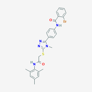 molecular formula C27H26BrN5O2S B282913 2-bromo-N-{4-[4-methyl-5-({2-oxo-2-[(2,4,6-trimethylphenyl)amino]ethyl}sulfanyl)-4H-1,2,4-triazol-3-yl]phenyl}benzamide 