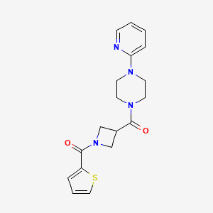 molecular formula C18H20N4O2S B2829137 (4-(吡啶-2-基)哌嗪-1-基)(1-(噻吩-2-基甲酰)氮杂环丁烷-3-基)甲酮 CAS No. 1705677-18-4