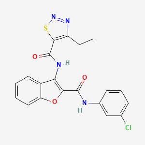 molecular formula C20H15ClN4O3S B2829143 N-(2-((3-chlorophenyl)carbamoyl)benzofuran-3-yl)-4-ethyl-1,2,3-thiadiazole-5-carboxamide CAS No. 899731-16-9