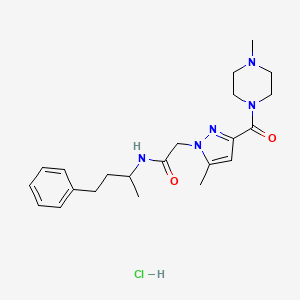 molecular formula C22H32ClN5O2 B2829151 2-(5-methyl-3-(4-methylpiperazine-1-carbonyl)-1H-pyrazol-1-yl)-N-(4-phenylbutan-2-yl)acetamide hydrochloride CAS No. 1331212-06-6
