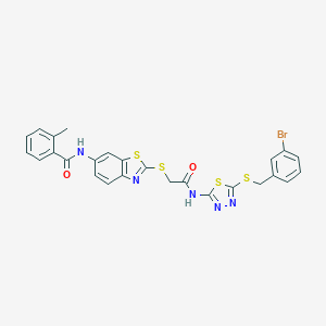 N-(2-{[2-({5-[(3-bromobenzyl)sulfanyl]-1,3,4-thiadiazol-2-yl}amino)-2-oxoethyl]sulfanyl}-1,3-benzothiazol-6-yl)-2-methylbenzamide