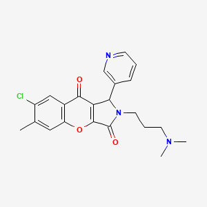molecular formula C22H22ClN3O3 B2829171 7-Chloro-2-(3-(dimethylamino)propyl)-6-methyl-1-(pyridin-3-yl)-1,2-dihydrochromeno[2,3-c]pyrrole-3,9-dione CAS No. 886147-04-2
