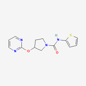 molecular formula C13H14N4O2S B2829184 3-(pyrimidin-2-yloxy)-N-(thiophen-2-yl)pyrrolidine-1-carboxamide CAS No. 2034530-71-5
