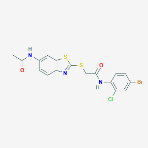 molecular formula C17H13BrClN3O2S2 B282919 2-{[6-(acetylamino)-1,3-benzothiazol-2-yl]sulfanyl}-N-(4-bromo-2-chlorophenyl)acetamide 