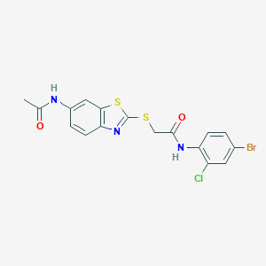 2-{[6-(acetylamino)-1,3-benzothiazol-2-yl]sulfanyl}-N-(4-bromo-2-chlorophenyl)acetamide