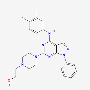 molecular formula C25H29N7O B2829190 2-(4-{4-[(3,4-二甲基苯基)氨基]-1-苯基-1H-吡嗪[3,4-d]嘧啶-6-基}哌嗪-1-基)乙醇 CAS No. 955337-92-5