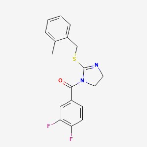molecular formula C18H16F2N2OS B2829192 (3,4-Difluorophenyl)-[2-[(2-methylphenyl)methylsulfanyl]-4,5-dihydroimidazol-1-yl]methanone CAS No. 851801-22-4