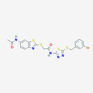 molecular formula C20H16BrN5O2S4 B282920 2-{[6-(acetylamino)-1,3-benzothiazol-2-yl]sulfanyl}-N-{5-[(3-bromobenzyl)sulfanyl]-1,3,4-thiadiazol-2-yl}acetamide 