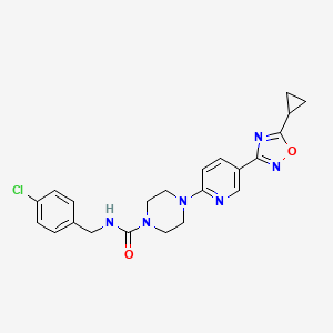 molecular formula C22H23ClN6O2 B2829205 N-(4-chlorobenzyl)-4-(5-(5-cyclopropyl-1,2,4-oxadiazol-3-yl)pyridin-2-yl)piperazine-1-carboxamide CAS No. 1235018-15-1