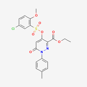 molecular formula C21H19ClN2O7S B2829210 乙酸-4-(((5-氯-2-甲氧基苯基)磺酰氧基)-6-氧代-1-(对甲苯基)-1,6-二氢吡啶并[3-噻嗪-3-基]甲酸酯 CAS No. 899959-73-0