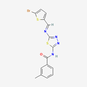 molecular formula C15H11BrN4OS2 B2829214 (E)-N-(5-(((5-溴噻吩-2-基)甲亚胺)氨基)-1,3,4-噻二唑-2-基)-3-甲基苯甲酰胺 CAS No. 391217-90-6