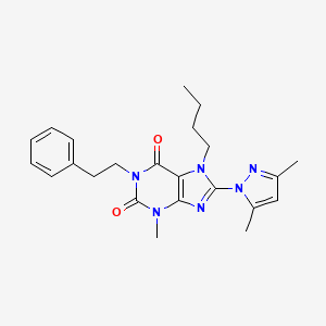 molecular formula C23H28N6O2 B2829216 7-butyl-8-(3,5-dimethyl-1H-pyrazol-1-yl)-3-methyl-1-phenethyl-1H-purine-2,6(3H,7H)-dione CAS No. 1013992-34-1