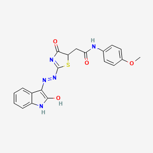 N-(4-methoxyphenyl)-2-{(2E)-4-oxo-2-[(2Z)-(2-oxo-1,2-dihydro-3H-indol-3-ylidene)hydrazinylidene]-1,3-thiazolidin-5-yl}acetamide