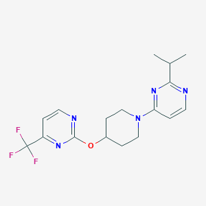 molecular formula C17H20F3N5O B2829218 2-Propan-2-yl-4-[4-[4-(trifluoromethyl)pyrimidin-2-yl]oxypiperidin-1-yl]pyrimidine CAS No. 2380174-12-7
