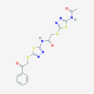 molecular formula C16H14N6O3S4 B282922 2-{[5-(acetylamino)-1,3,4-thiadiazol-2-yl]sulfanyl}-N-{5-[(2-oxo-2-phenylethyl)sulfanyl]-1,3,4-thiadiazol-2-yl}acetamide 