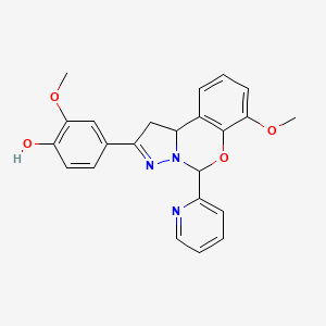 molecular formula C23H21N3O4 B2829227 2-methoxy-4-(7-methoxy-5-(pyridin-2-yl)-5,10b-dihydro-1H-benzo[e]pyrazolo[1,5-c][1,3]oxazin-2-yl)phenol CAS No. 942002-21-3
