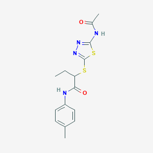 molecular formula C15H18N4O2S2 B282923 2-{[5-(acetylamino)-1,3,4-thiadiazol-2-yl]sulfanyl}-N-(4-methylphenyl)butanamide 