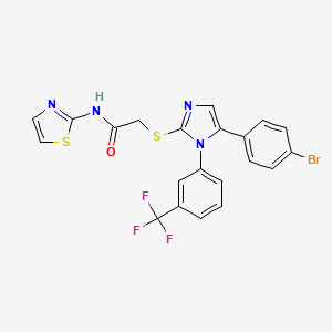 molecular formula C21H14BrF3N4OS2 B2829234 2-((5-(4-溴苯基)-1-(3-(三氟甲基)苯基)-1H-咪唑-2-基)硫代)-N-(噻唑-2-基)乙酰胺 CAS No. 1226435-33-1