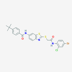 molecular formula C26H23BrClN3O2S2 B282924 N-[2-({2-[(4-bromo-2-chlorophenyl)amino]-2-oxoethyl}sulfanyl)-1,3-benzothiazol-6-yl]-4-tert-butylbenzamide 