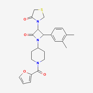 molecular formula C24H27N3O4S B2829242 3-[2-(3,4-Dimethylphenyl)-1-[1-(furan-2-carbonyl)piperidin-4-yl]-4-oxoazetidin-3-yl]-1,3-thiazolidin-4-one CAS No. 1252100-06-3