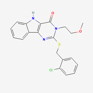 molecular formula C20H18ClN3O2S B2829251 2-[(2-氯苯基)甲硫基]-3-(2-甲氧基乙基)-5H-嘧啶并[5,4-b]吲哚-4-酮 CAS No. 888443-70-7