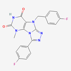 molecular formula C20H14F2N6O2 B2829252 8-(4-Fluorophenyl)-5-[(4-fluorophenyl)methyl]-1-methylpurino[8,9-c][1,2,4]triazole-2,4-dione CAS No. 921549-74-8